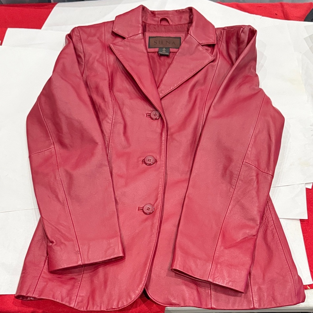 Siena Studio Red Leather Blazer Jacket